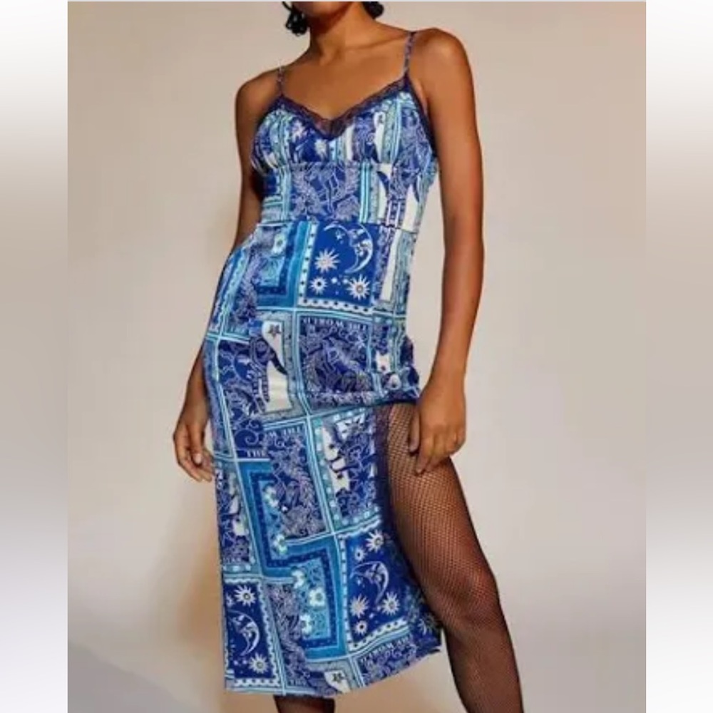 Urban Outfitters Sun Moon Tarot Astrology Spiritual Midi  Satin Dress